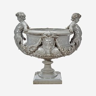 A Large Figural Gray-Painted Zinc Garden Urn J. W. Fiske, New York, late 19th century