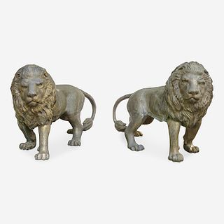 A Large Pair of Large Cast Metal Lions* 20th century