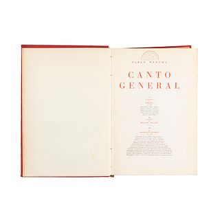 Neruda, Pablo. Canto General. México, 1950. Ejemplar no. 120, firmado por Pablo Neruda, Diego Rivera y David Alfaro Siqueiros.