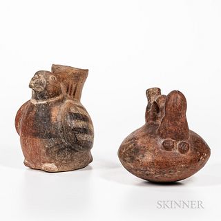 Two Colima Polychrome Pottery Spout Vessels