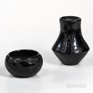 Two Santa Clara Blackware Jars