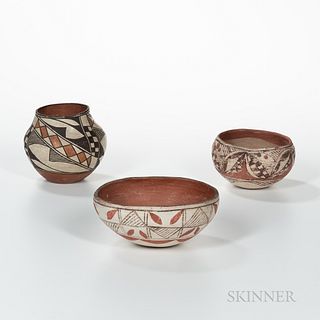 Three Small Acoma Polychrome Pottery Vessels