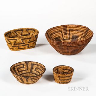 Four Pima Coiled Basketry Bowls
