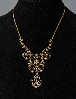 14kt Gold Lavaliere Necklace With Seed Pearls