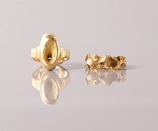 18kt Gold Modernist Ring & 18kt Gold Ring