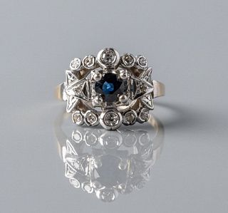 Art Deco 14 kt Gold Sapphire & Diamond Ring