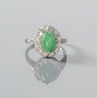 Vintage Palladium Emerald & Diamond Ring 