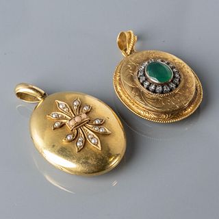 18kt Gold Lockets With Gemstones & Pearls