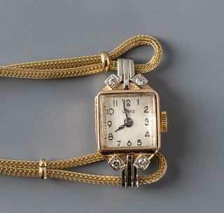 Birks Art Deco Diamond & 14kt Gold Wrist Watch