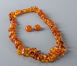 Amber Beads Necklace & Pair of Earrings