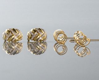 Diamond Earrings & 14kt Gold Swirl Earrings