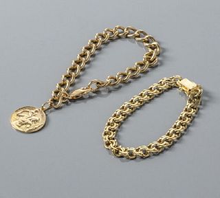 9kt - 14kt Gold Bracelets, One With Gold Charm