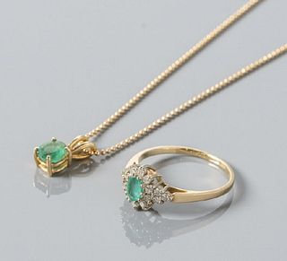 Emerald Pendant on Gold Chain & Emerald Gold Ring