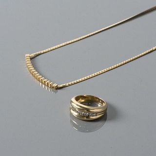 14kt Gold Diamond Ring & Gold Diamond Necklace