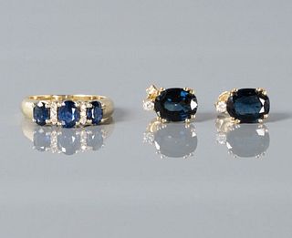 14kt Gold Sapphire & Diamond Ring and Earrings