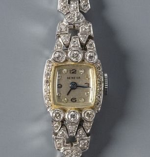 Ladies Platinum & Diamond Geneva Wrist Watch