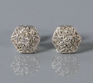 14kt White Gold Filigree Diamond Stud Earrings