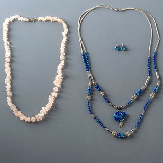 Rose Quartz and Blue & Green Beads Necklaces