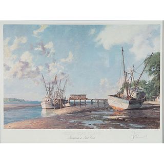 John Stobart Print, Shrimpboats At Skull Creek