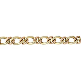 A fancy-link bracelet. Of bi-colour design, the fetter and single-link chain, to the partially conce