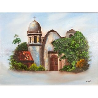 Framed, Oil on Canvas, Carmel Mission Painting