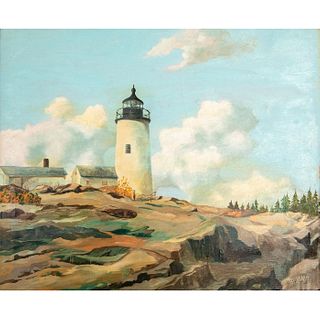 Framed, Oil on Canvas, Pemaquid Point Lighthouse
