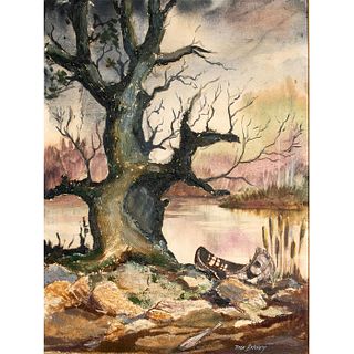 Framed T. Harvey Oil On Canvas, Dark Tree