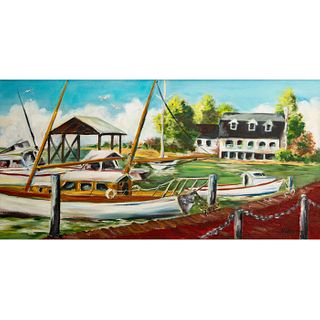 Framed, Acrylic Artwork, Boat and Marina Painting
