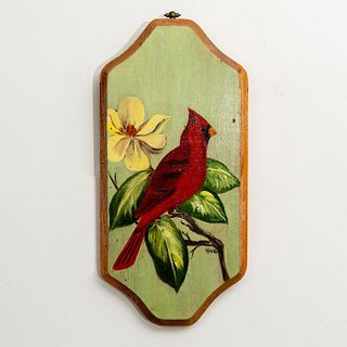 Vintage HWC Paint On Wood Plaque, Cardinal