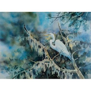 Framed Margaret Hoybach Lithograph, The Heron