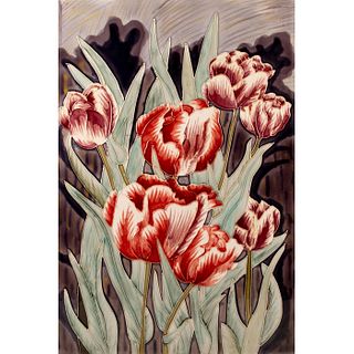 Vintage Decorative Ceramic Art Tile, Tulips