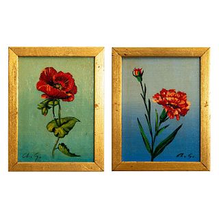 2 Framed Vintage Floral Paintings, Signed