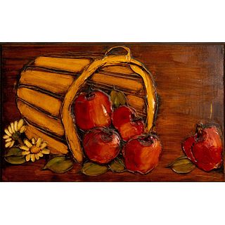 Vintage Carved Wood Wall Art Panel, Apples