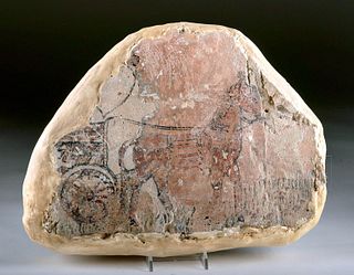 Rare Mesopotamian Painted Fresco Chariot / Horse