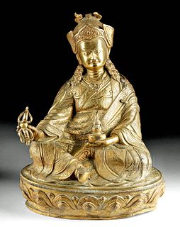 Important 19th C. Tibetan Gilded Bronze Padmasambhava