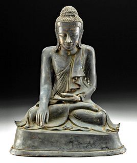Large 18th C. Burmese Brass Seated Buddha, ex-Museum