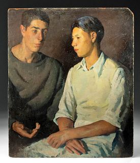Henry Hensche Painting - Double Portrait, 1930s
