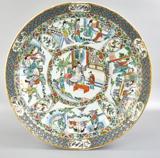 Large Canton Glazed Charger w/ Figures, 19th C.