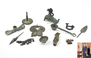 Group of Bronze Scoop, Cover, Stamp,Figures &Spear