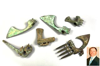 Group of 6 Chinese Bronze Weapon Accessories
