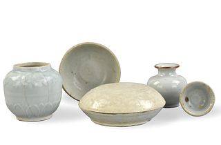 5 Qingbai Glazed Jar, Box, Vase,Cup, Song -Yuan D.