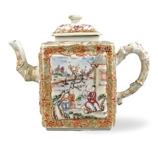 Chinese Canton Glazed Square Teapot, Qianlong P.