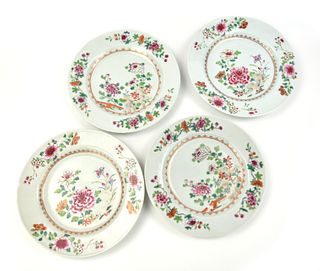 4 Chinese Famille Rose Floral Plate, 18th C.