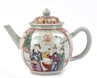 Chinese Canton Glazed Teapot w/ Figures, 18th C.