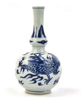 Chinese Blue & White Dragon Gourd Vase,Shunzhi P.