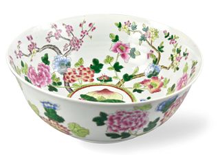 Large Chinese Famille Rose Bowl w/ Flower, 19th C.