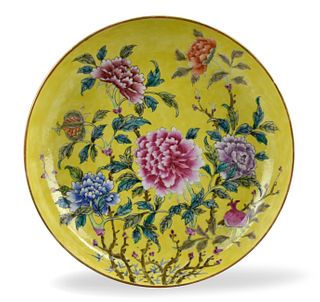 Chinese Yellow Ground Floral Plate,ROC Period