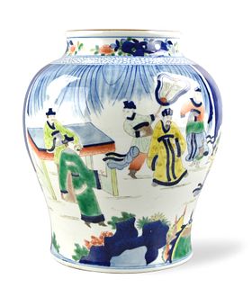 Chinese Famille Verte Vase w/ Three Kingdom Story