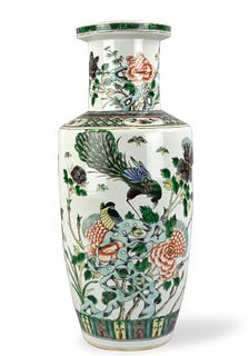 Chinese Famille Verte Rouleau Vase, 19th C.