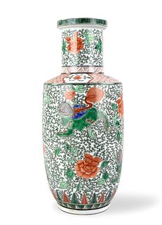 Chinese Famille Verte Rouleau Vase, 19th C.